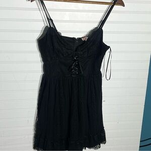 NWT Frille Rose Black Lace Corset Spaghetti Strap Goth Princess Dress